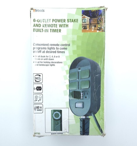 Woods 59785 Temporizador de patio con estacas de 6 salidas para luces de Navidad o LED Control remoto verde - Imagen 6 de 7