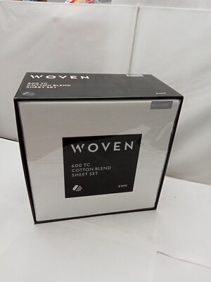 Malouf King Size Woven 600 TC Cotton Blend 4 Piece Sheet Set White New