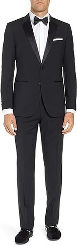 Adam Baker Men's Slim Fit Black Two-Piece Formal Tuxedo Suit 40R w/ Defect - Picture 4 of 7