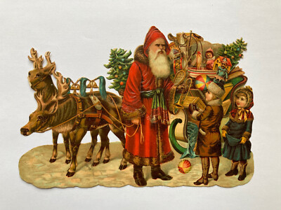 Oblate Weihnachtsmann mit Kutsche und Rentieren | beschädigt