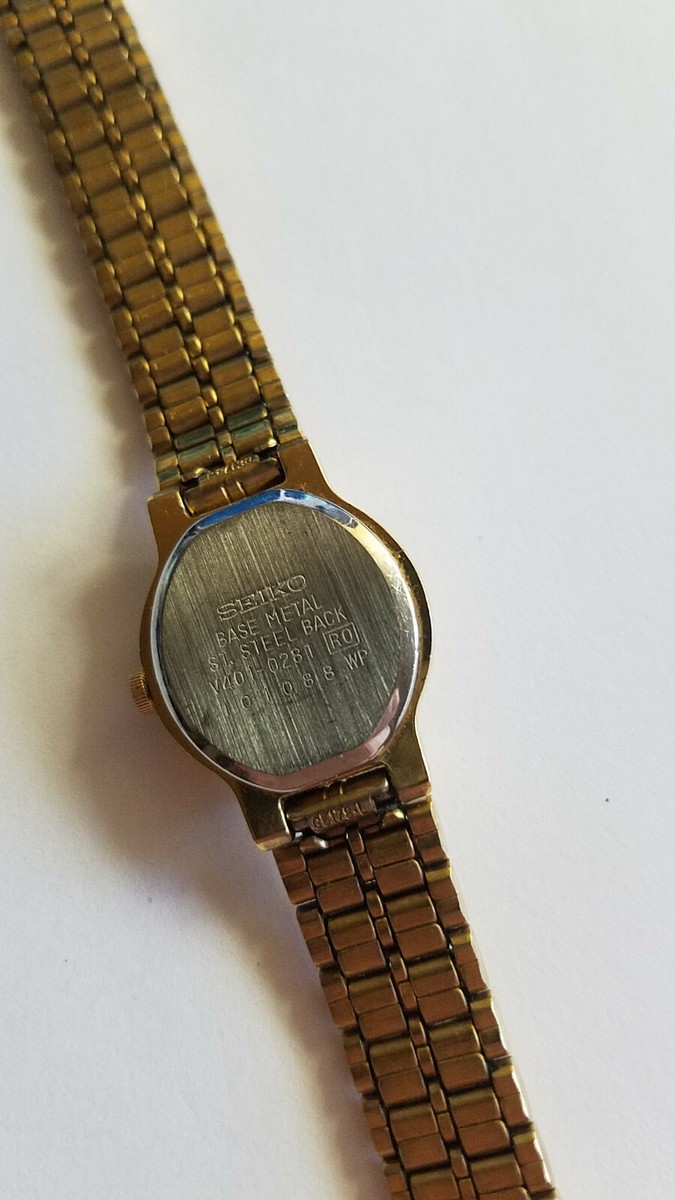 ウサコ44 Seiko Womens V401-0281 Quartz Watch Gold Tone Bracelet Band