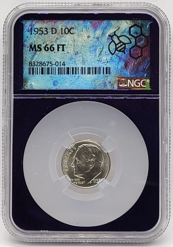 1953-D Roosevelt Dime, 10c - Graded NGC MS66 FT