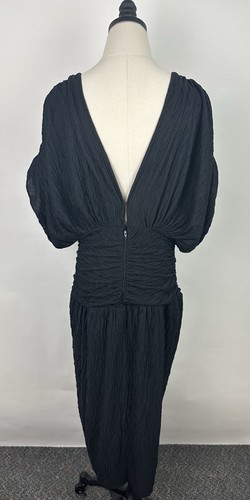 Vintage 70s 80s Party Dress L Dropwaist High Low Hem Deep V-neck Low Back Boho - Picture 8 of 12