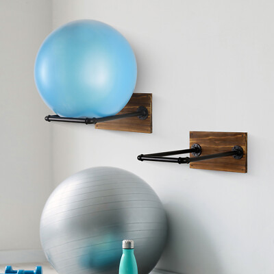 Black Metal Pipe Burnt Wood Ball Storage Rack, Yoga Gym