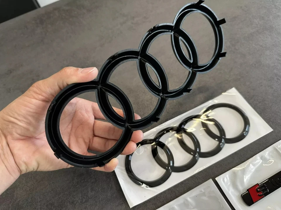 For Audi Rings Logo Emblems Sline Gloss Black Rear Front Side A4 (2012-18) - Image 3 of 4