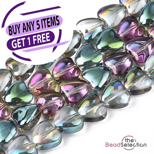 20 PENDANT HEART GLASS BEADS 8mm CLEAR RAINBOW AB LUSTRE jewellery GLS130 - Picture 2 of 6