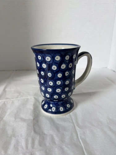 Boleslawiec Polish Footed Stoneware Coffee Tea Mug Cobalt