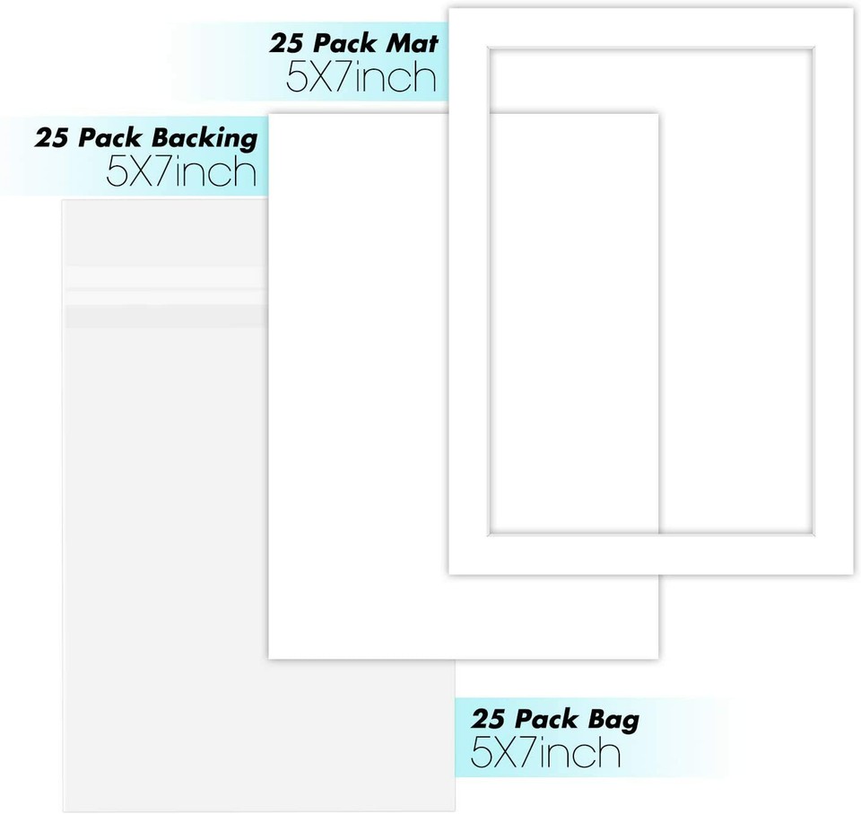 5x7 White Picture Mat Acid-Free for 4x6 Print Photo White Core Bevel ...