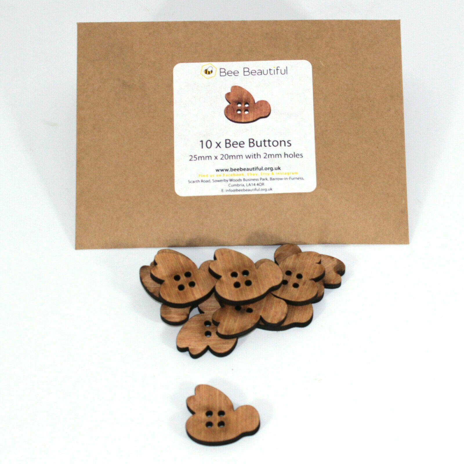Bee Wooden Buttons, Laser Cut, Knitting, Sewing, Crochet, craft pack of 10