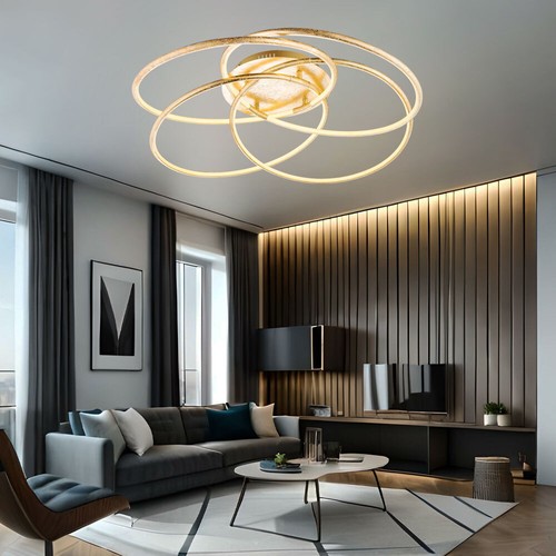 Lampada Da Soffitto LED Dimmer Con Telecomando Oro Lampada Da Camera D 85Cm - Foto 6 di 10