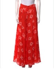Carolina Herrera Red Poppy Wide Leg Pants 6 M floral silk wide-leg pants