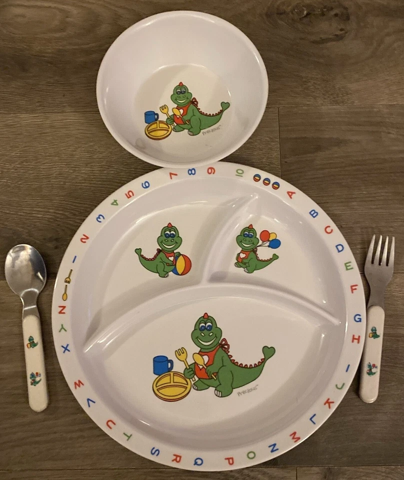 Precious Moments 4 Pcs Child's Dinnerware Set Plate Bowl Fork Spoon Alphabet - Image 2 of 4