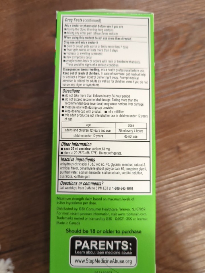 Robitussin Maximum Strength Severe Cough Sore Throat Relief Syrup 4oz