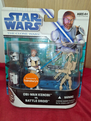 STAR WARS The Clone Wars 2008 MOC OBI-WAN KENOBI vs Battle Droid Sainsbury excl