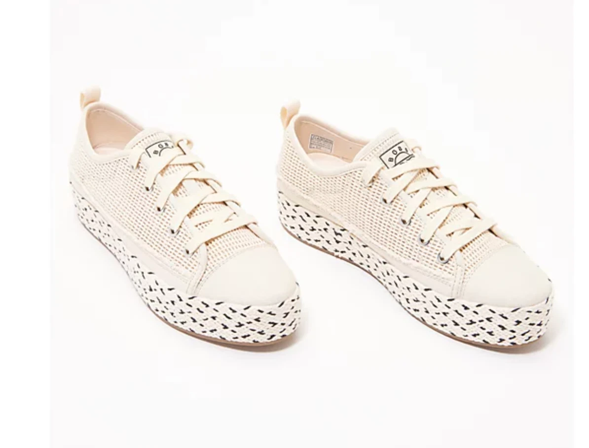Skechers BOBS Espadrille Lace Up Sneakers Sesame Natural 10M NEW