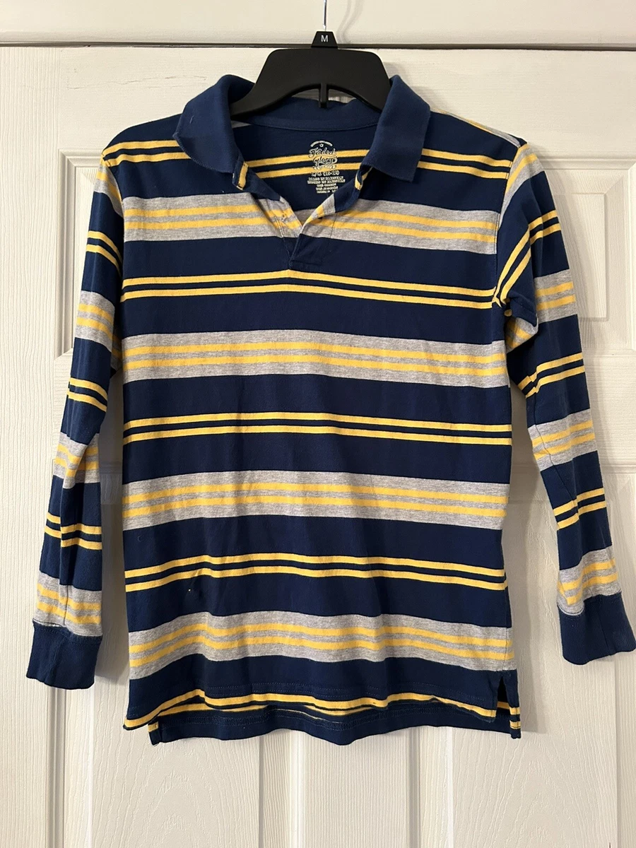 Faded Glory Striped Yellow And Navy Blue Collared Shirt, Boys Size L  (10-12)