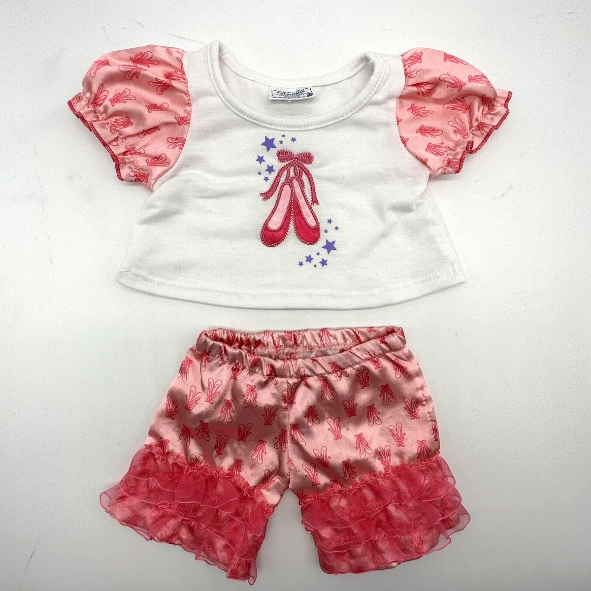 Build a Bear Pink Ballerina Ballet Slippers Pajamas PJs Ruffle Teddy Clothes Set