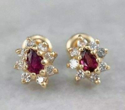 14K Yellow Gold Plated 2.00Ct Pear Cut Simulated Red Ruby Women's Stud Earring