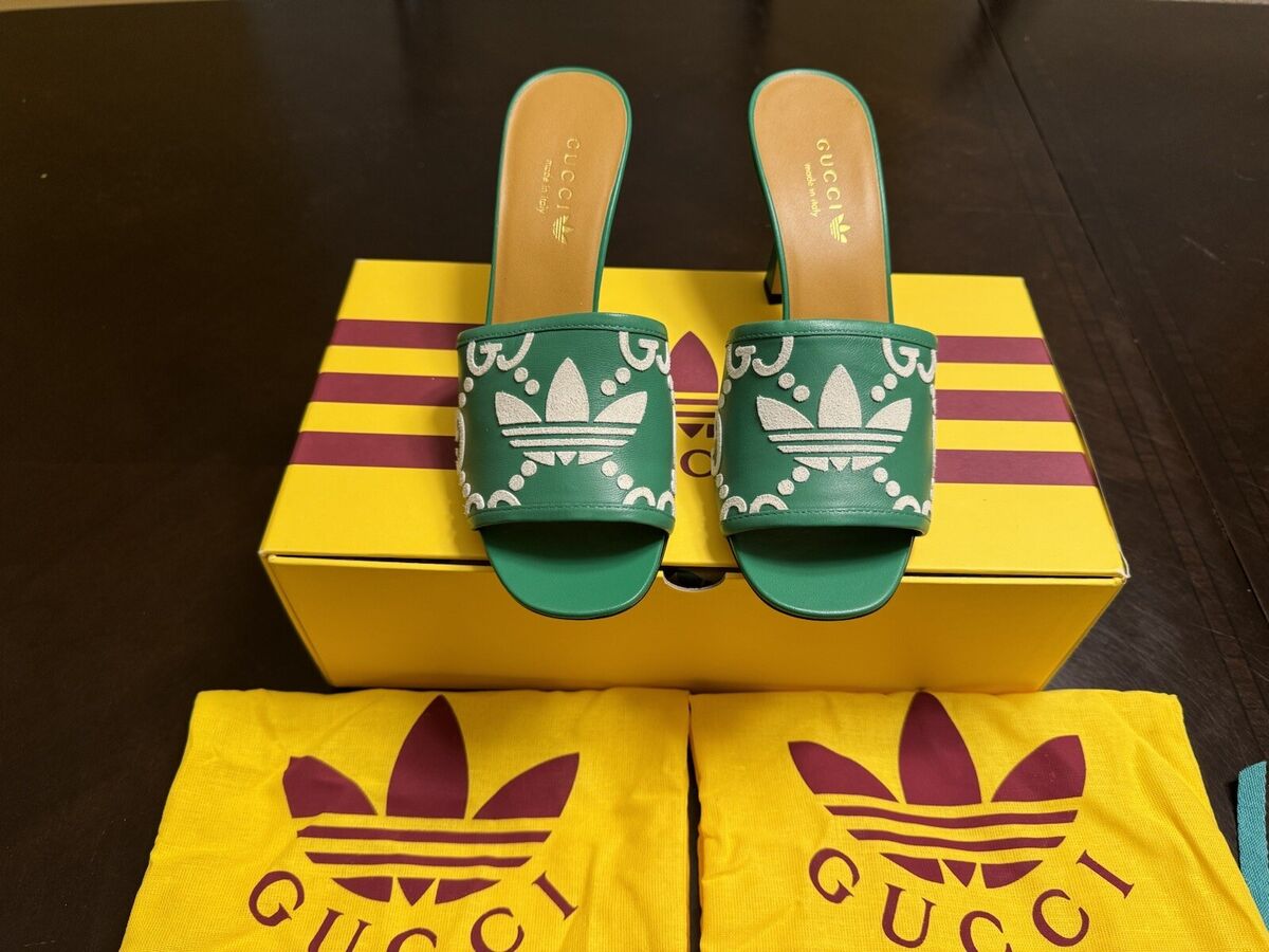 New Gucci x Adidas GG Logo Green White High Heels Sandals New Gucci x Adidas GG Logo Green White High Heels Sandals