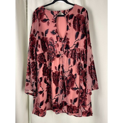 Abito floreale burnout in velluto rosa Hutch - boho romantico - taglia 1X - Foto 3 di 8