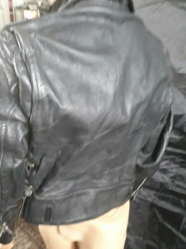 Vintage Heavy Geno Leathers Motorcycle Black Leather Jacket Size Small - Picture 7 of 10