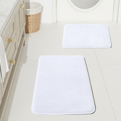 #ad 2 PCS White NonSlip Quick Dry Ultra Soft Velvet Bath Mat Rug Set Toilet Floor $37.18