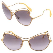 Miu Miu SMU56R Gold Butterfly Cat Eye Sunglasses Gray Gradient Made Italy