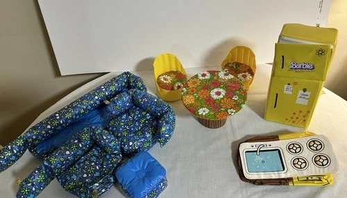 Vintage Barbie Blow Up Puff and Play Floral Furniture Lot