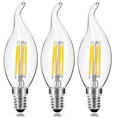 3 warmweiße LED Kerze mit gebogener Spitze Klarglas Flamme Glühbirnen 4W SES Lampe