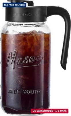 Mason Jar Pitcher - Airtight & Leakproof Glass Pitcher with Lid, Perfect for Bre