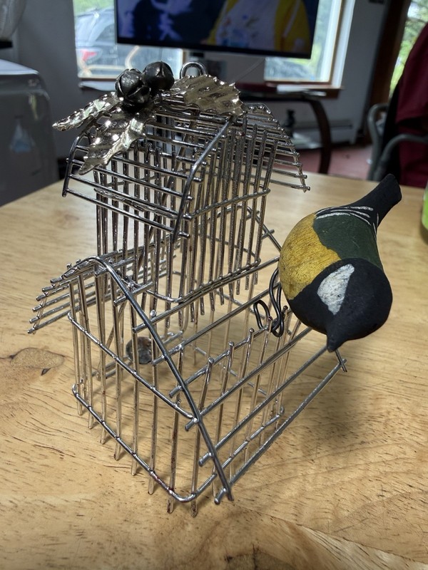 Bird Cage Christmas Ornament With Wood Bird