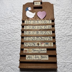Vintage Blue Ribbon Goose Country Wood Perpetual Calendar Complete!!