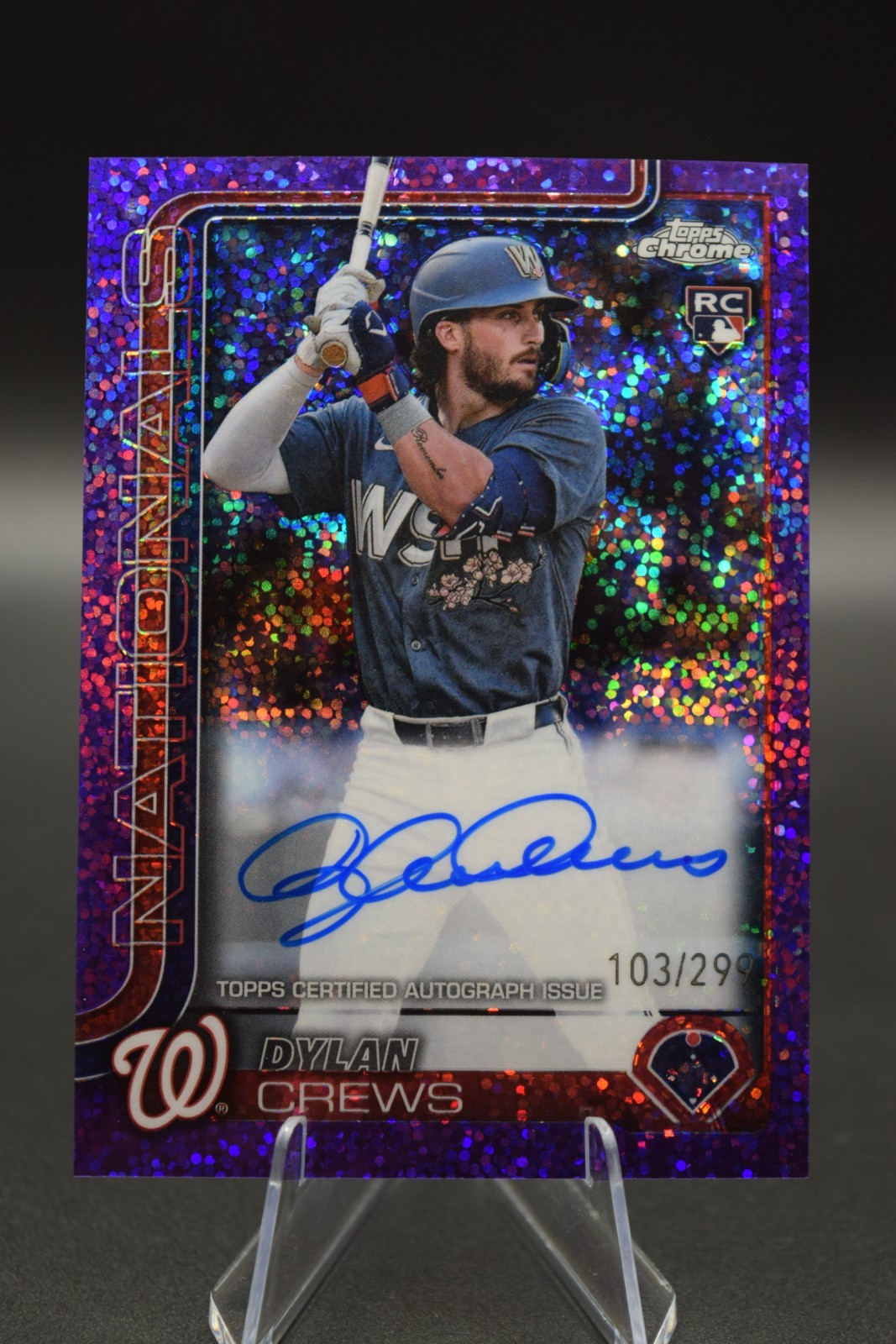 Dylan Crews 2025 Topps Chrome #RA-DC Rookie Autograph Purple Speckle /299