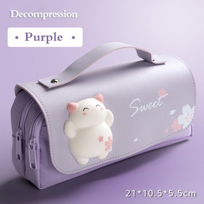 Cute cat decompression double-layer pencil bag portable girl kawaii stationery