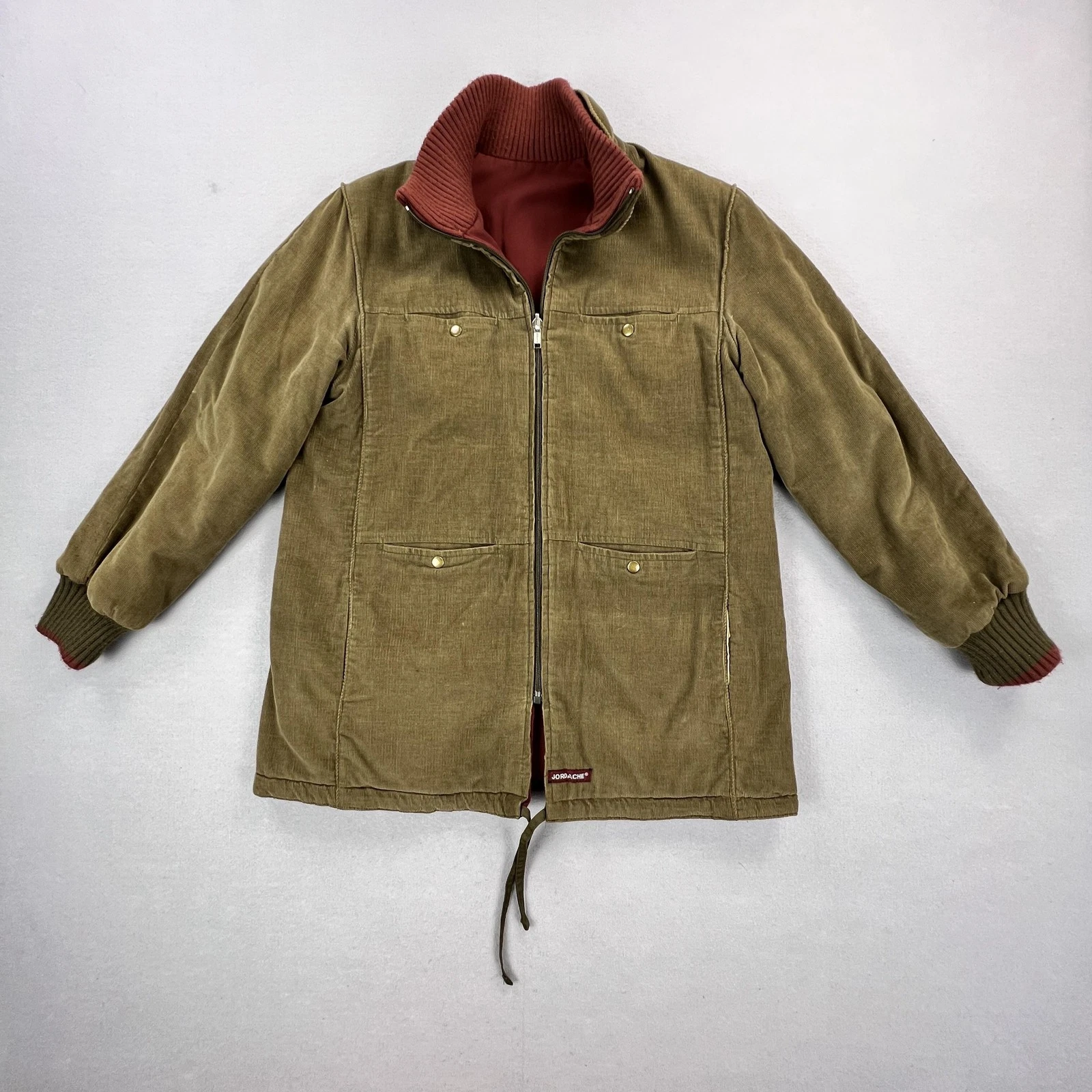 VTG Jordache Jacket Mens L Green Corduroy Reversible Insulated Winter Parka Coat