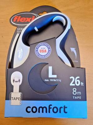 NEW ~ Flexi Comfort Retractable Dog Leash 26 Ft, Black/Gray