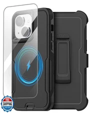 AICase for iPhone 15 Belt Clip Case with Glass Screen Protector,Heavy Duty Dr