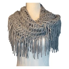 Cejon Open Knit Fringe Collar Scarf Gray Snood Neck Warmer Winter One Size