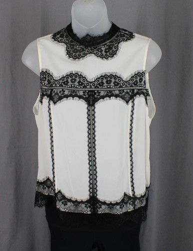 Alice + Olivia Women's Ivory Black Silk Lace Sleeveless Top Size 8