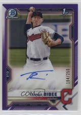 2021 Bowman Draft Chrome Pick Purple Refractor 184/250 Tanner Bibee Auto 01v6