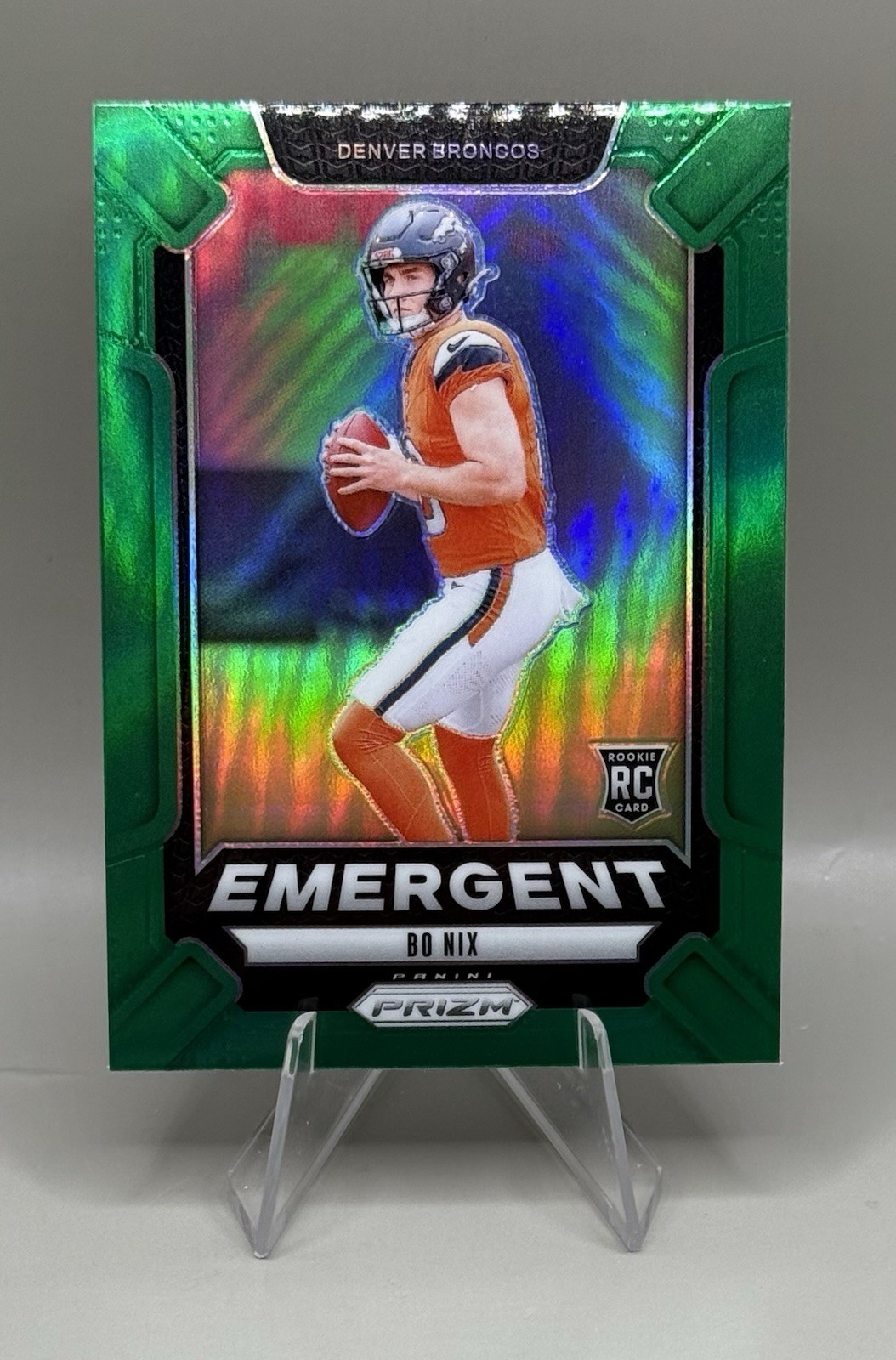 2024 Panini Prizm #3 Bo Nix Emergent Green Prizm (RC) Clean, Centered