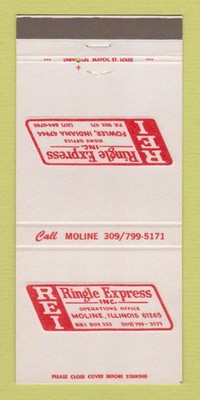Matchbook Cover - Ringle Express Trucking Moline IL Fowler IN 30 Strike