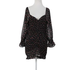 Chocolate Dress NEW Sz M Black Red Floral Ruffles Lined Ruched 100% Poly Dress