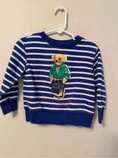 Polo by Ralph Lauren Blue White Striped Polo Bear Sweatshirt Size 2T