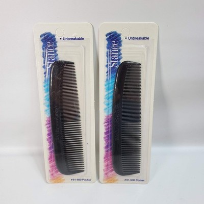 Lot 2 Vintage STANCE Unbreakable Pocket Size Plastic Combs Black 5'' USA