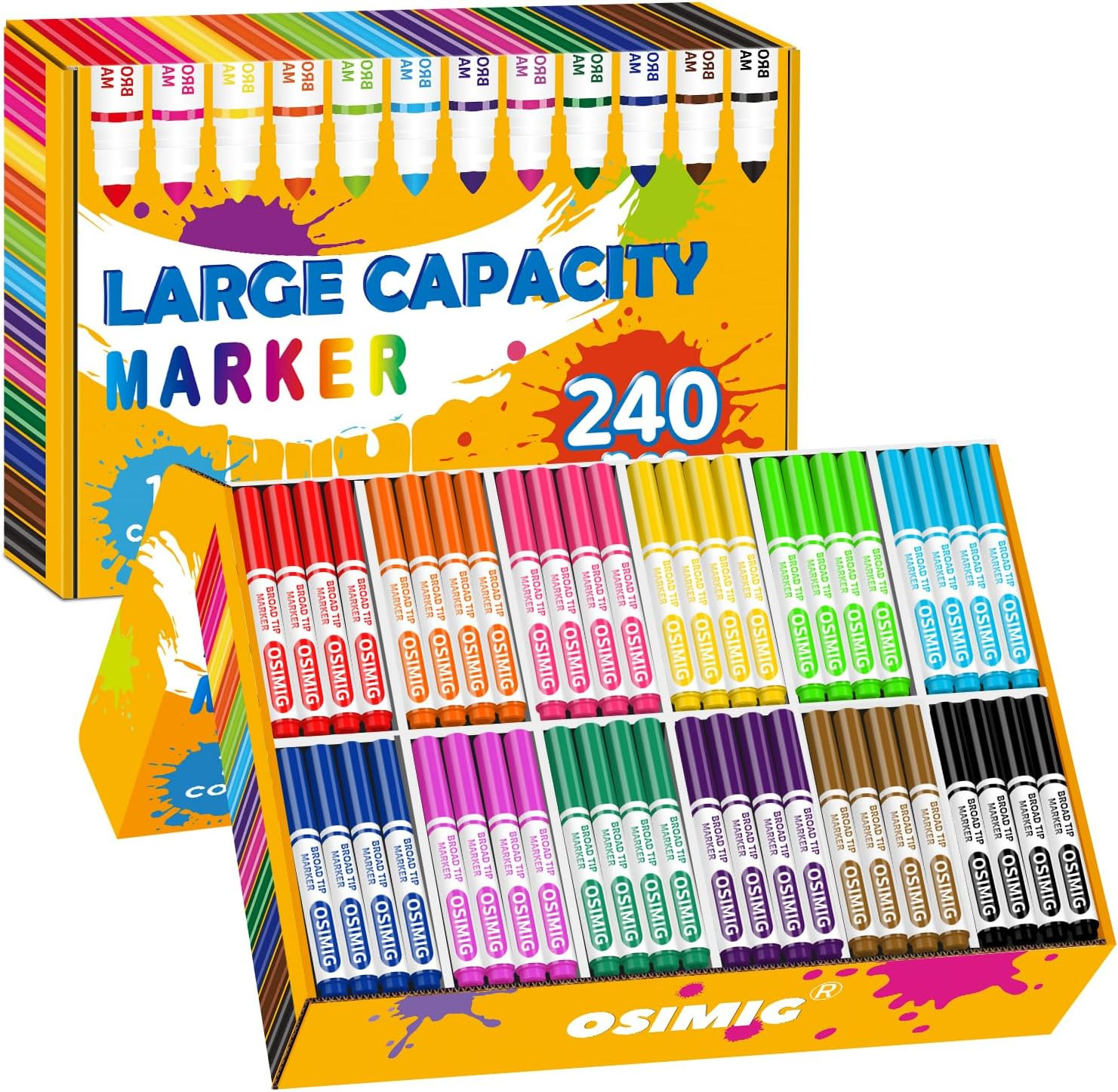 Bulk, 240 Count, 12 Assorted Colors, Markers For Classroom, 