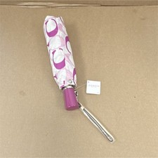 Coach Pink White Logo Compact Folding Women's Umbrella Strap Patterned Design