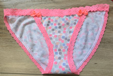 Vintage Victoria's Secret Geometric Cotton Lace Low String Bikini Panties Bows S