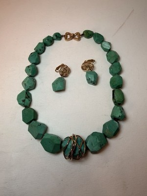 Vintage Ciner Faux Turquoise Necklace and Earrings