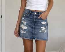 American Eagle Ne x Level Stretch Distressed Mini Denim Skirt Size 4
